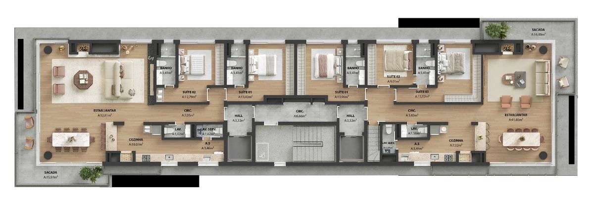 Planta ilustrativa do pavimento inferior das coberturas do Matiz Moinhos