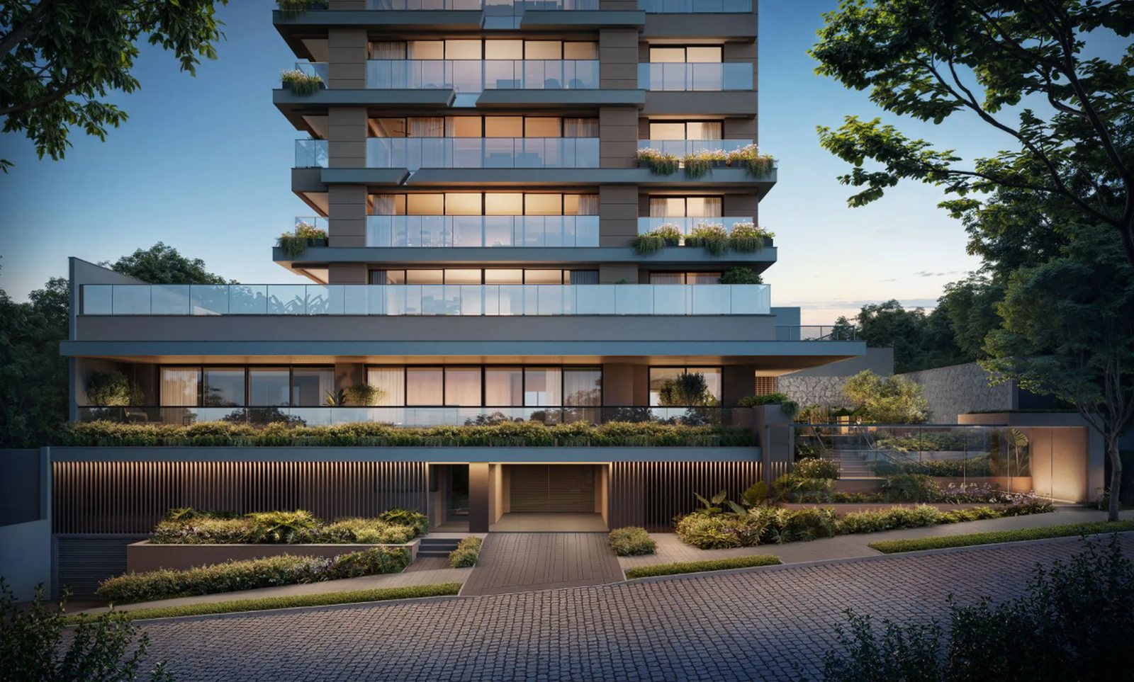 Entrada e paisagismo do Soffio, apartamento no Bela Vista, em Porto Alegre